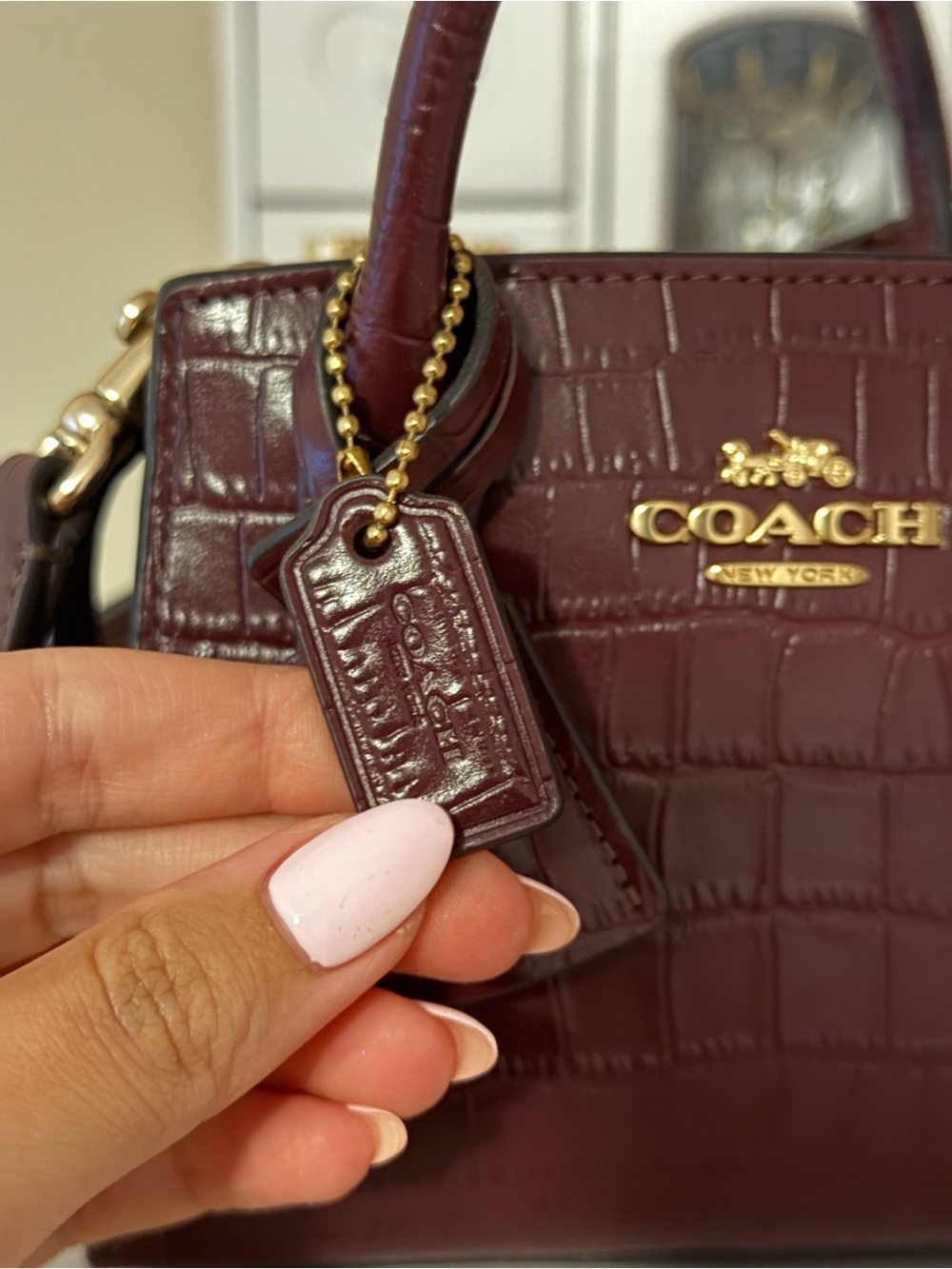Coach Mini Andrea Caryall in Burgundy Croc-Embossed Leather - Picture 3 of 4